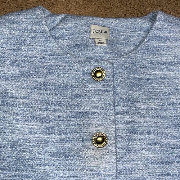 J. Crew Lady Blazer Jacket Cropped Gold Buttons Fresh Air Blue Linear Tweed 4 - Picture 4 of 9